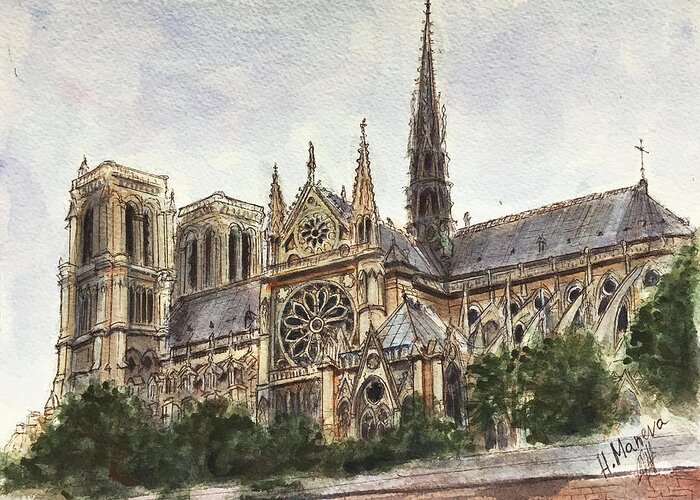 Notre Dame Greeting Card featuring the painting Notre Dame II by Henrieta Maneva