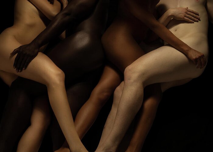 Young Men Greeting Card featuring the photograph Nude Bodies In Different Skin Colours by Jonathan Knowles