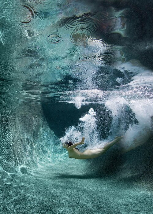 People Greeting Card featuring the photograph Nude Female Diving Underwater by Ed Freeman