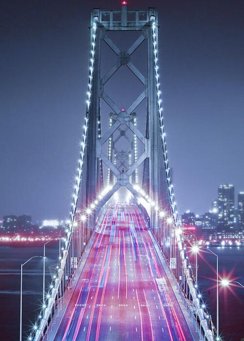 Bridge Greeting Card featuring the photograph Oakland Bridge 3 Color by Moises Levy