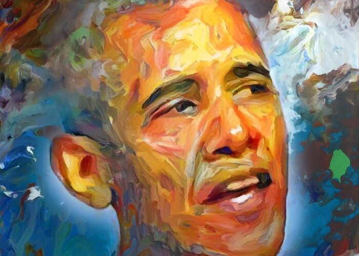 Obama Greeting Card featuring the mixed media Obama by Carl Gouveia
