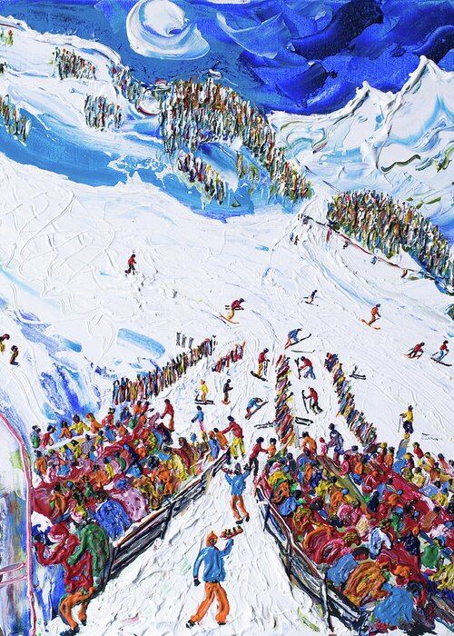 Austria Greeting Card featuring the painting Obergurgl Nederhutte ski print by Pete Caswell