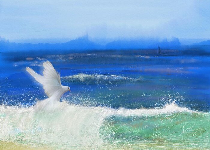 Seascape Greeting Card featuring the mixed media Ocean Dove the Faithful Witness  by Mark Tonelli