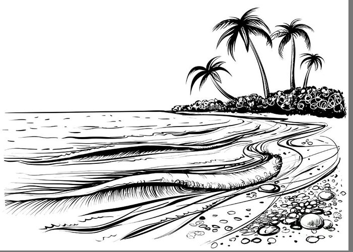 Engraving Greeting Card featuring the digital art Ocean Or Sea Beach With Waves Sketch by Melok