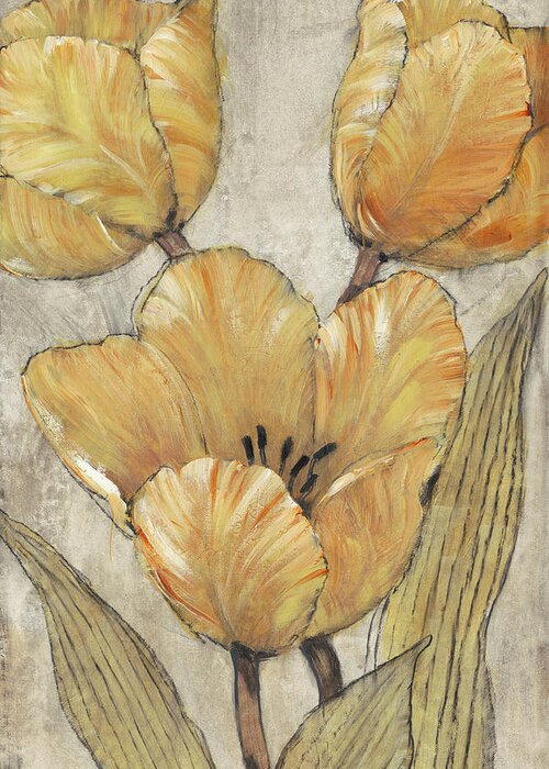 Botanical Greeting Card featuring the painting Ochre & Grey Tulips II by Tim Otoole