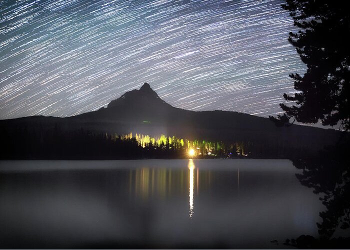 Night Greeting Card featuring the photograph Olallie Star Trails by Cat Connor