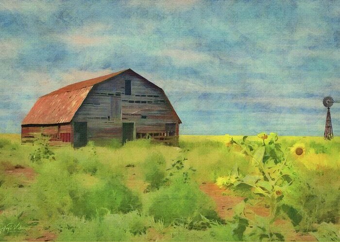 Oklahoma Greeting Card featuring the painting Old Barn Amongst the Weeds by Jeffrey Kolker