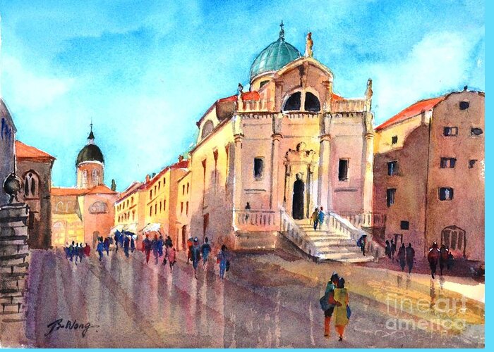 Churches Greeting Card featuring the painting Old city of Dubrovnik by Betty M M Wong