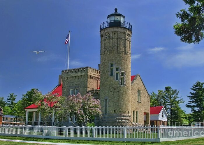 Lighthouse Greeting Card featuring the photograph Old Mackinac Point Lighthouse by Joan Bertucci