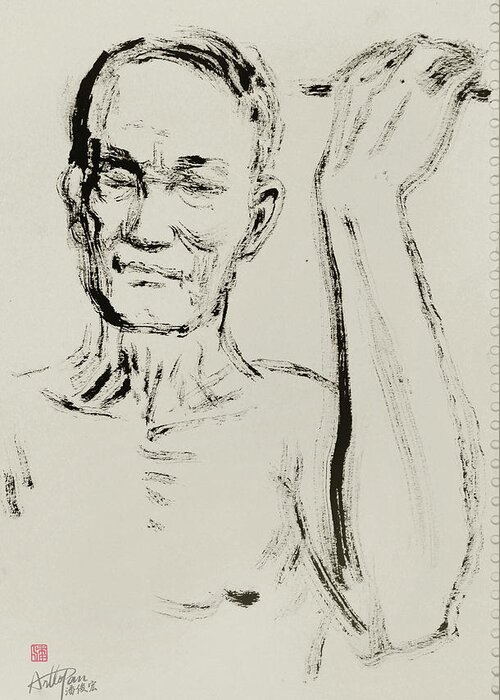 Old Greeting Card featuring the painting Old man with wall-ArtToPan drawing- character freehand brush sketch by Artto Pan
