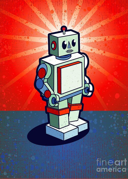 Grunge Greeting Card featuring the digital art Old School Robot by Artplay