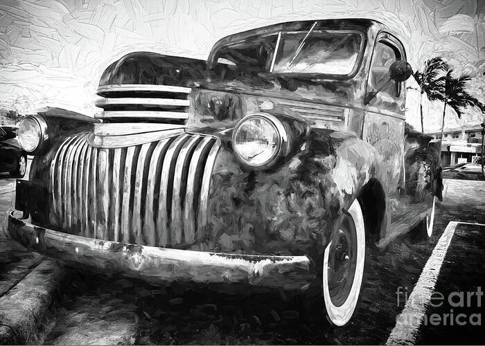 Antique Greeting Card featuring the digital art Old truck - painterly by Les Palenik