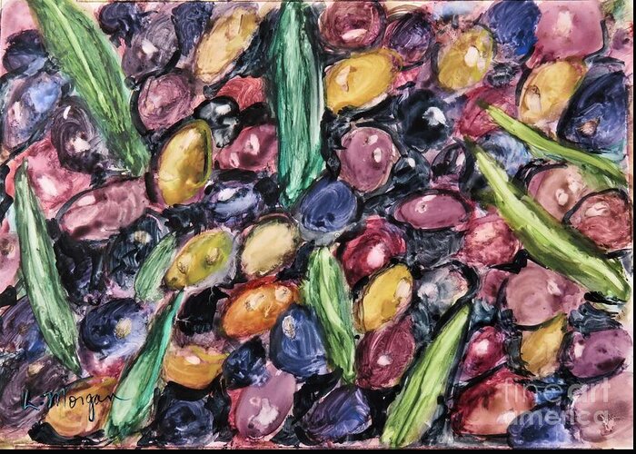 Olive Greeting Card featuring the painting Olives Ready for Pressing by Laurie Morgan