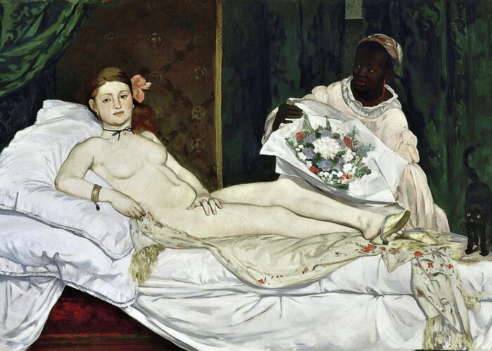 Edouard Manet Greeting Card featuring the painting Olympia - Digital Remastered Edition by Edouard Manet