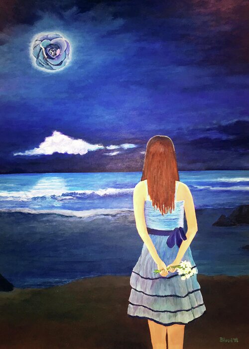 Night Time Sky Greeting Card featuring the painting Once In A Blue Moon by Thomas Blood