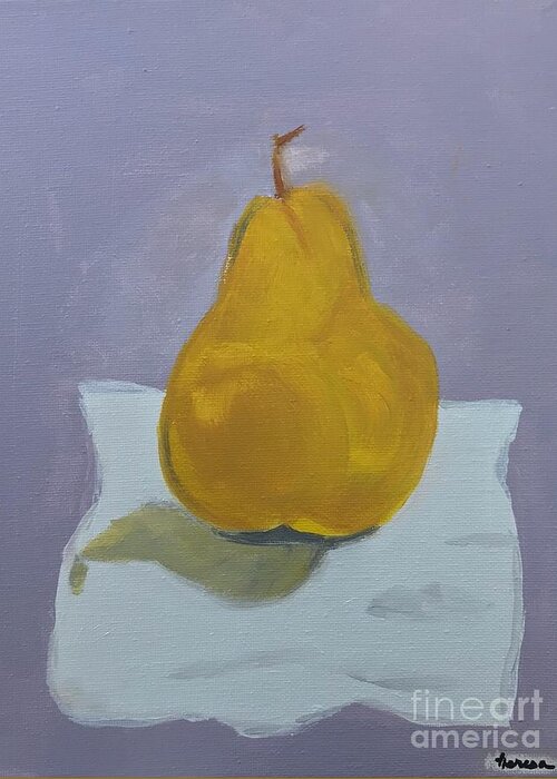 Original Art Work Greeting Card featuring the painting One Pear On a Napkin by Theresa Honeycheck