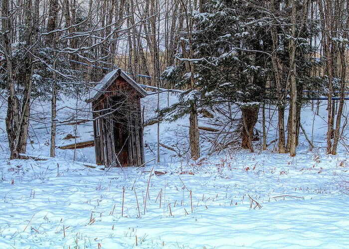 Outhouse Greeting Card featuring the photograph One seat no waiting by Jeff Folger