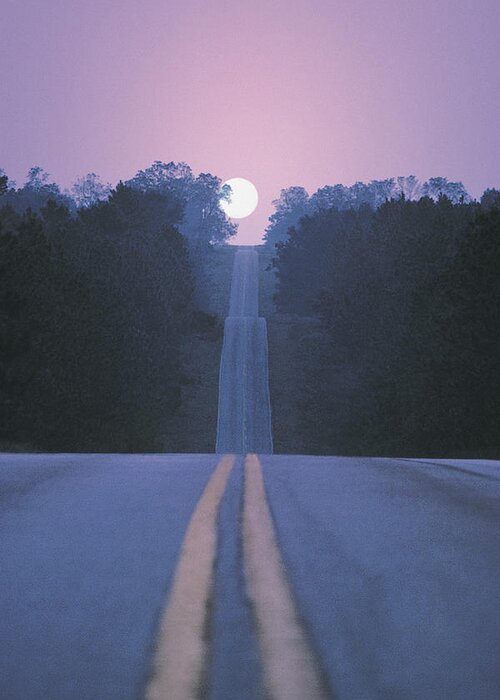 Dawn Greeting Card featuring the photograph Open Road With Moon Rising by Comstock