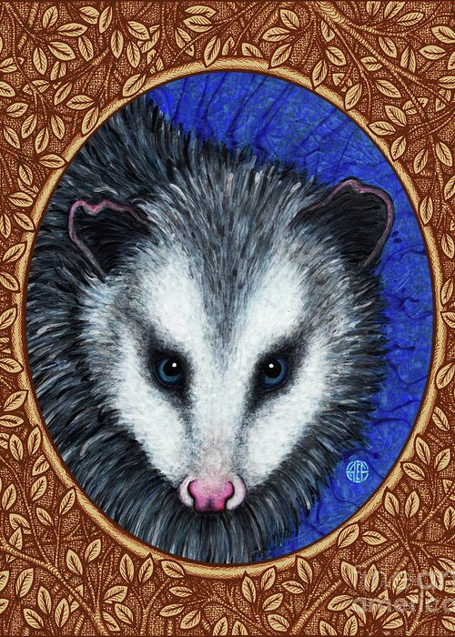 Animal Portrait Greeting Card featuring the painting Opossum Portrait - Brown Border by Amy E Fraser
