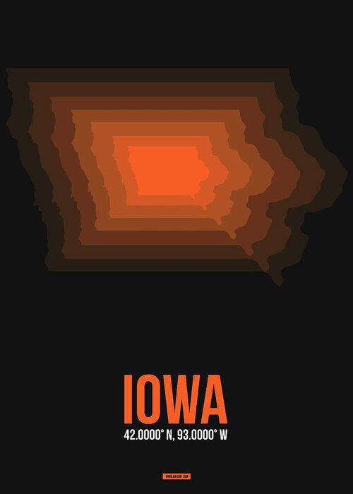 Iowa Greeting Card featuring the digital art Orange Map of Iowa by Naxart Studio
