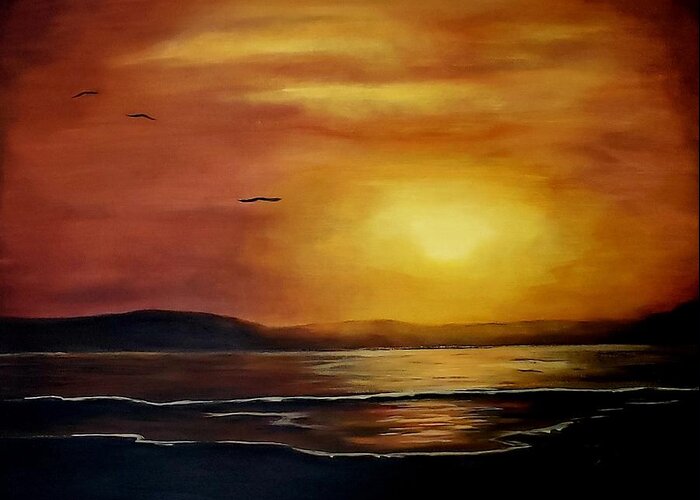 Sunset Greeting Card featuring the painting Orange sunset by Kathlene Melvin