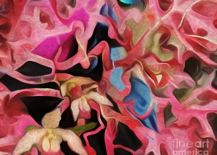Digital Art Greeting Card featuring the digital art Orchids and Leaves by Kathie Chicoine