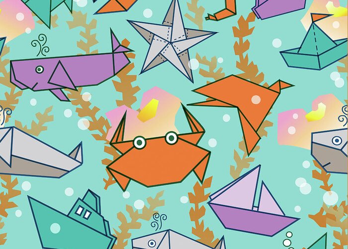 Origami Ocean Greeting Card featuring the digital art Origami Ocean by Julie Goonan