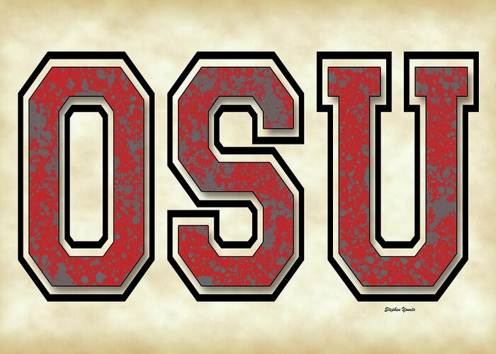 Osu Greeting Card featuring the digital art OSU - Ohio State University - Parchment by Stephen Younts