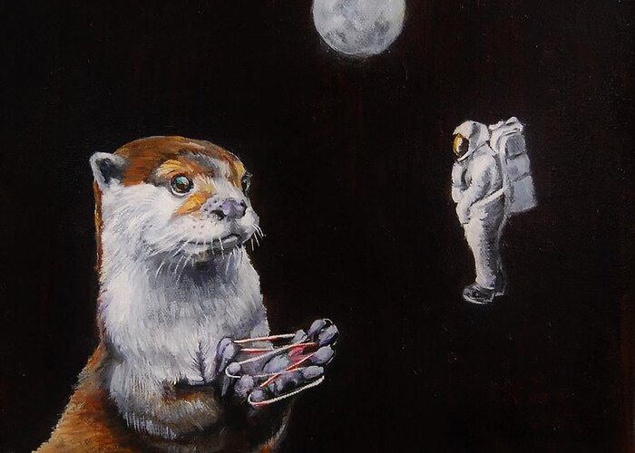 Otter Greeting Card featuring the painting OTTER Space by Jean Cormier