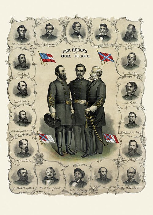 Confederate Greeting Card featuring the painting Our heroes and our flag by Southern Lithograph Co