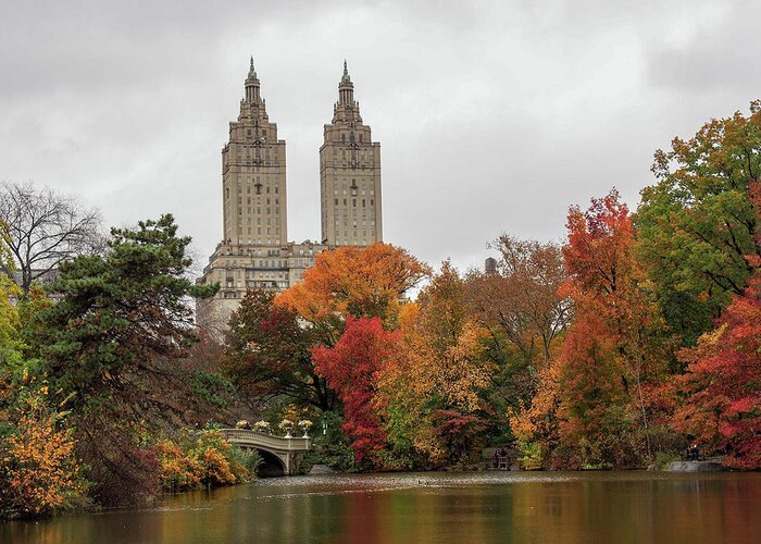 Autumn Greeting Card featuring the photograph Central Park Lake by Cornelis Verwaal