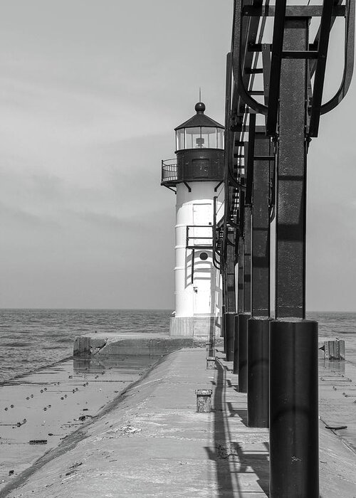 Lighthouse Greeting Card featuring the photograph Outer Lighthouse B/W by Mary Anne Delgado