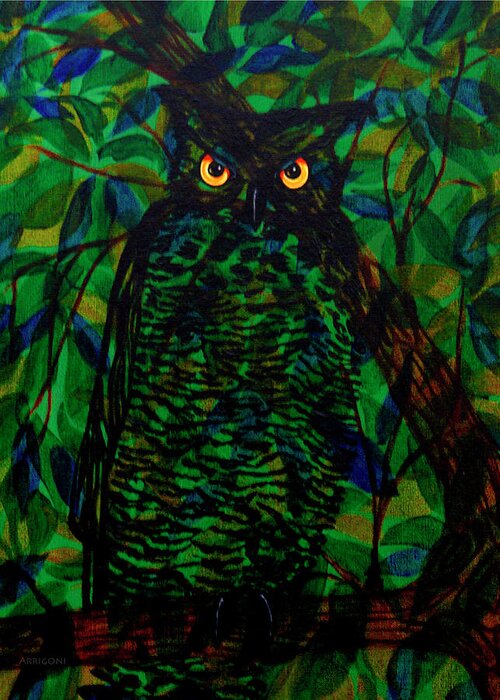 Owl Greeting Card featuring the painting Owl by David Arrigoni
