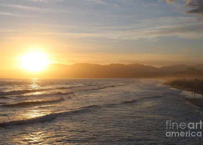 Sunset Greeting Card featuring the photograph Pacific Sunset , Santa Monica, California by John Shiron