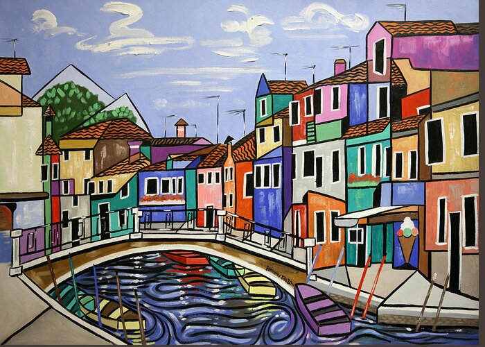 Cubism Greeting Card featuring the painting Painted Buildings burano Venice by Anthony Falbo