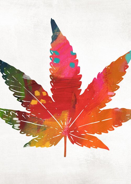 Cannabis Greeting Card featuring the mixed media Painted Cannabis Leaf 1- Art by Linda Woods by Linda Woods