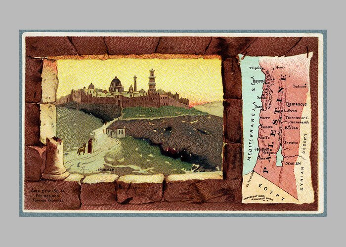 Palestine Greeting Card featuring the photograph Palestine Map from 1889 advertising card by Phil Cardamone