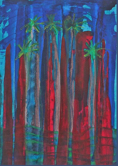 Palm Springs Greeting Card featuring the painting Palm Springs Nocturne original painting by Sol Luckman