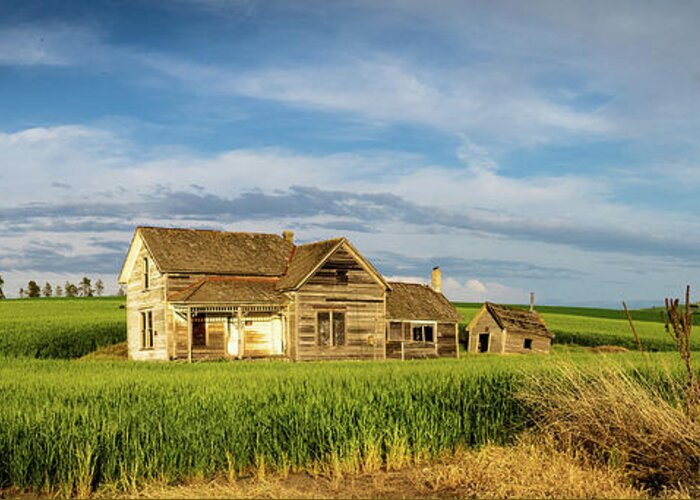 Abandoned Greeting Card featuring the photograph Palouse Farm House Panorama by David Choate
