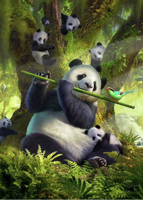 Panda Greeting Card featuring the digital art Pan Da Bear by Jerry LoFaro