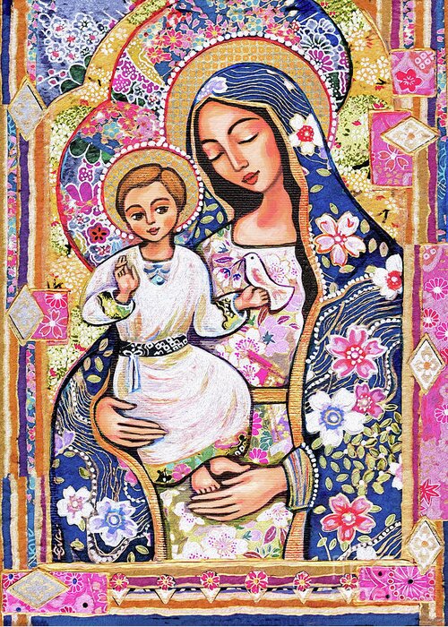 Mother And Child Greeting Card featuring the painting Panagia Eleousa by Eva Campbell