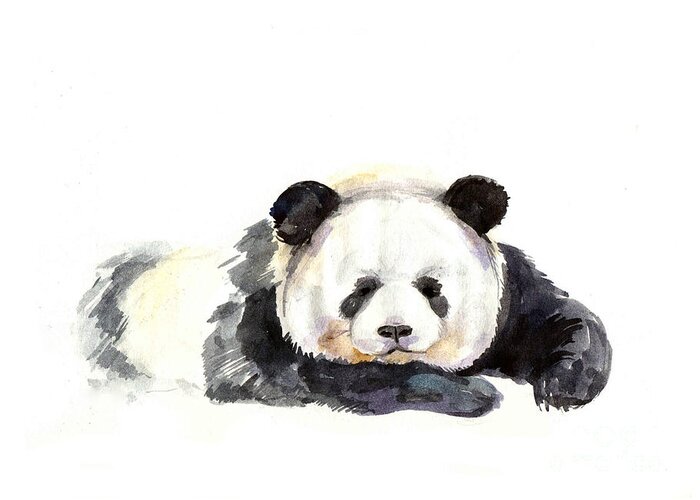 Panda Greeting Card featuring the digital art Panda Hand Painted Watercolor by Tatyana Komtsyan