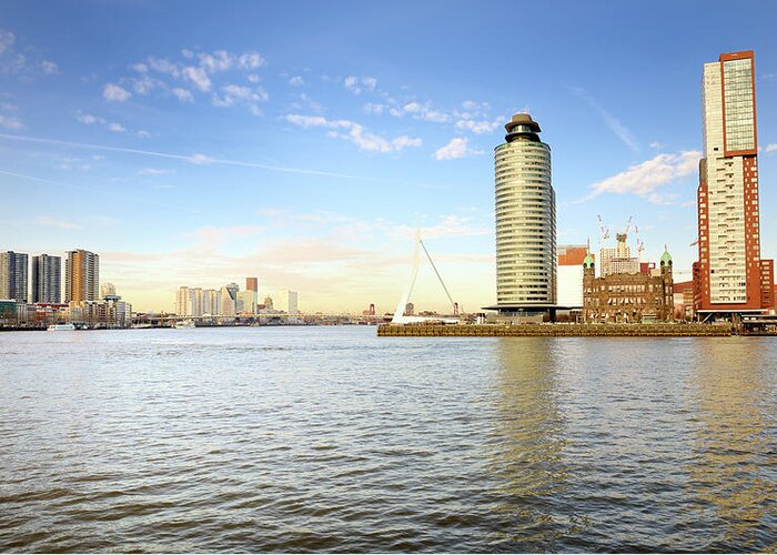 Erasmus Bridge Greeting Card featuring the photograph Panorama Of Rotterdam The Netherlands by Pidjoe