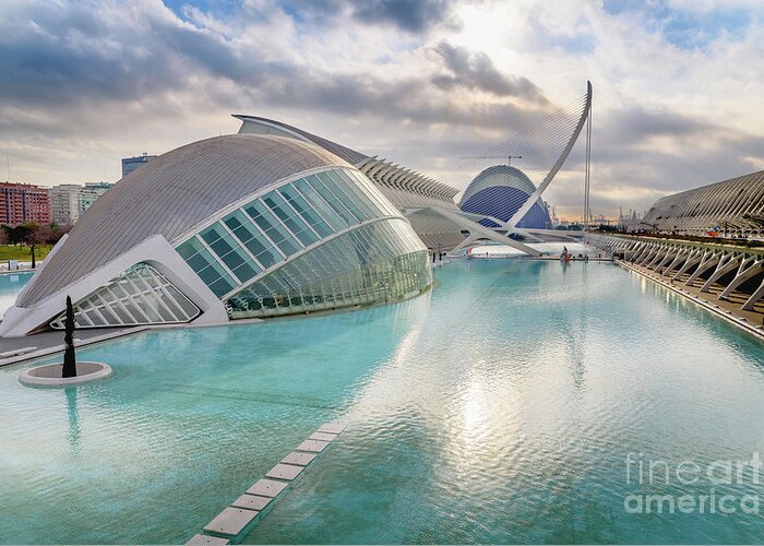 Agora Greeting Card featuring the photograph Panoramic cinema in the city of sciences of Valencia, Spain, vis by Joaquin Corbalan