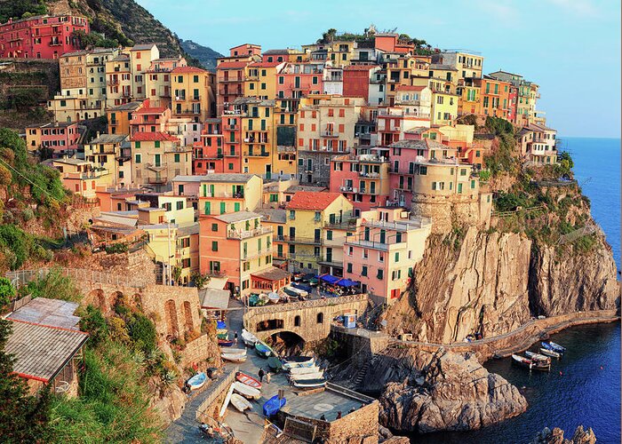 Image Greeting Card featuring the photograph Panoramic View Of Manarola In Cinque by Borchee