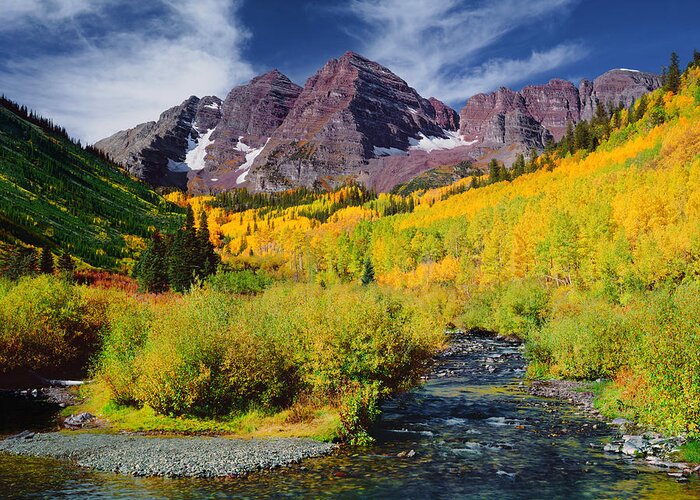 Scenics Greeting Card featuring the photograph Panoramic View Of The Maroon Bells Peak by Ron thomas