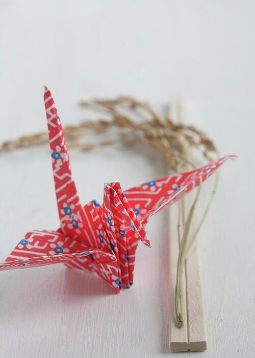 Ip_11358405 Greeting Card featuring the photograph Paper Crane And Ear Of Rice japan by Martina Schindler