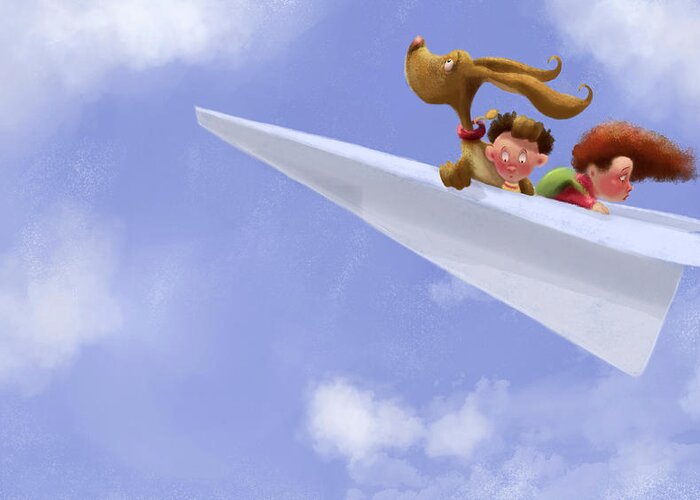 Paper Plane Ride Greeting Card featuring the digital art Paper Plane Ride by Mary Manning