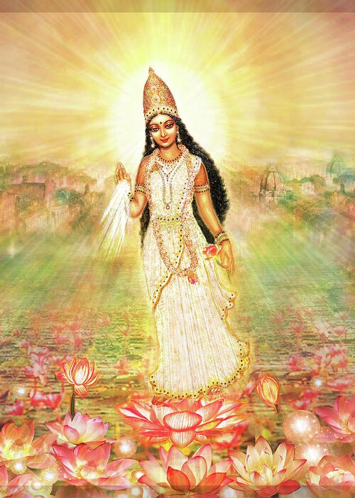 Goddess Painting Greeting Card featuring the mixed media Parashakti Devi,Great Mother Goddess In A Higher Dimension by Ananda Vdovic