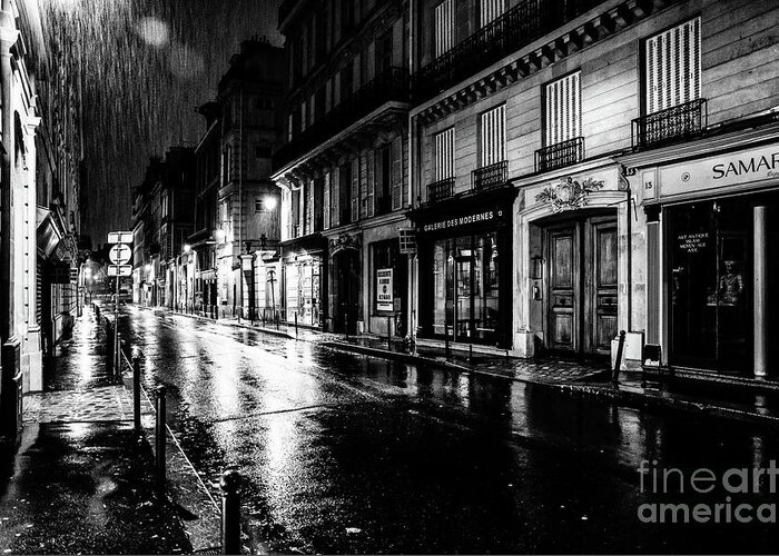 Paris At Night Greeting Card featuring the photograph Paris at Night Heavy Rain by M G Whittingham